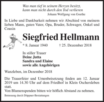 Traueranzeige von Siegfried Hellmann  von Magdeburger Volksstimme
