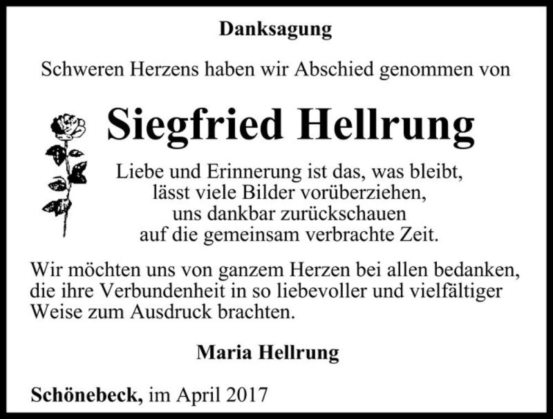  Traueranzeige für Siegfried Hellrung  vom 08.04.2017 aus Magdeburger Volksstimme