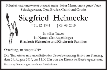 Traueranzeige von Siegfried Helmecke  von Magdeburger Volksstimme