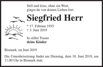 Traueranzeige von Siegfried Herr  von Magdeburger Volksstimme