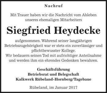 Traueranzeige von Siegfried Heydecke  von Magdeburger Volksstimme