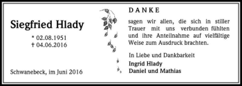 Traueranzeige von Siegfried Hlady  von Magdeburger Volksstimme