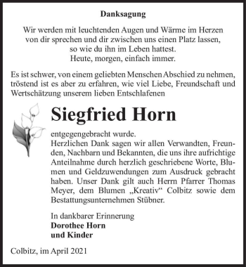 Traueranzeige von Siegfried Horn  von Magdeburger Volksstimme