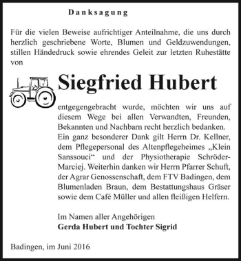 Traueranzeige von Siegfried Hubert  von Magdeburger Volksstimme