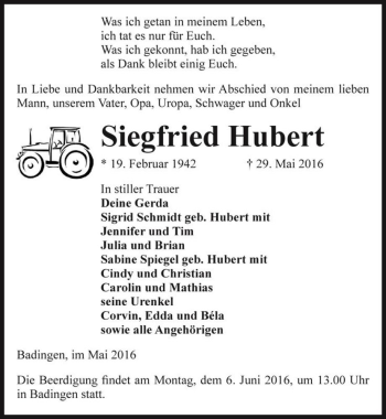 Traueranzeige von Siegfried Hubert  von Magdeburger Volksstimme