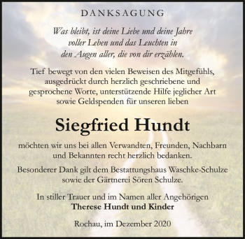 Traueranzeige von Siegfried Hundt  von Magdeburger Volksstimme