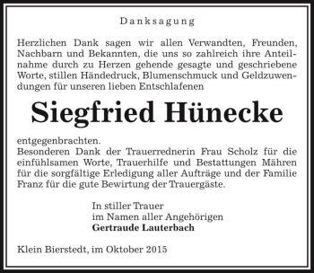 Traueranzeige von Siegfried Hünecke  von Magdeburger Volksstimme