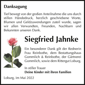 Traueranzeige von Siegfried Jahnke  von Magdeburger Volksstimme