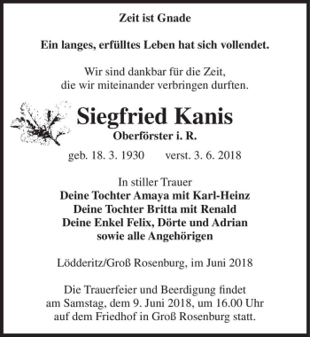 Traueranzeige von Siegfried Kanis  von Magdeburger Volksstimme