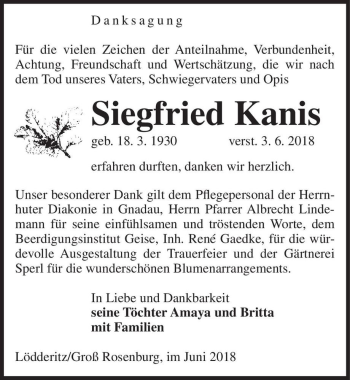 Traueranzeige von Siegfried Kanis  von Magdeburger Volksstimme