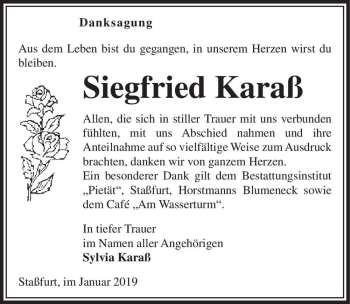 Traueranzeige von Siegfried Karaß  von Magdeburger Volksstimme