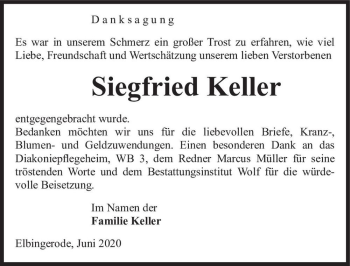 Traueranzeige von Siegfried Keller  von Magdeburger Volksstimme