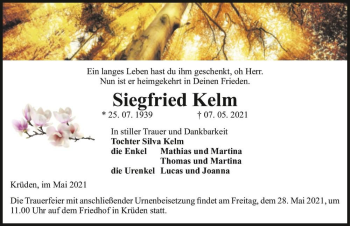 Traueranzeige von Siegfried Kelm  von Magdeburger Volksstimme