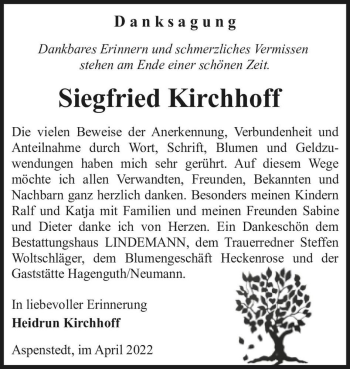 Traueranzeige von Siegfried Kirchhoff  von Magdeburger Volksstimme
