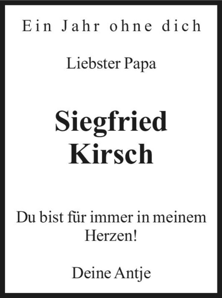 Traueranzeige für Siegfried Kirsch  vom 30.12.2021 aus Magdeburger Volksstimme