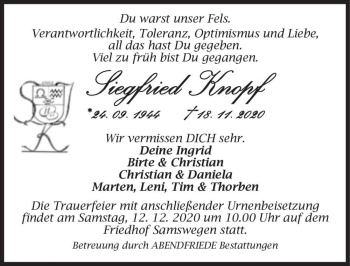 Traueranzeige von Siegfried Knopf  von Magdeburger Volksstimme