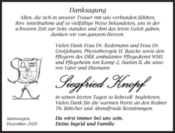 Traueranzeige von Siegfried Knopf  von Magdeburger Volksstimme