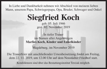 Traueranzeige von Siegfried Koch  von Magdeburger Volksstimme