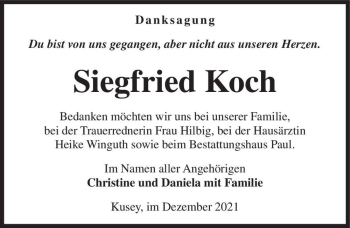 Traueranzeige von Siegfried Koch  von Magdeburger Volksstimme