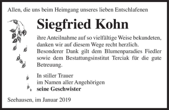 Traueranzeige von Siegfried Kohn  von Magdeburger Volksstimme