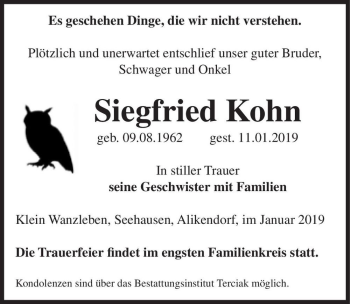 Traueranzeige von Siegfried Kohn  von Magdeburger Volksstimme