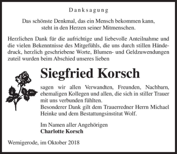 Traueranzeige von Siegfried Korsch  von Magdeburger Volksstimme