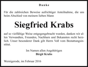 Traueranzeige von Siegfried Krabs  von Magdeburger Volksstimme