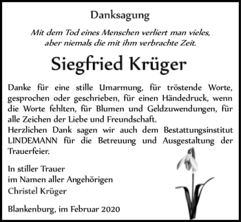 Traueranzeige von Siegfried Krüger  von Magdeburger Volksstimme
