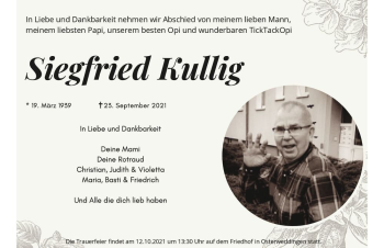 Traueranzeige von Siegfried Kullig  von Magdeburger Volksstimme