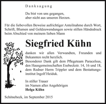 Traueranzeige von Siegfried Kühn  von Magdeburger Volksstimme
