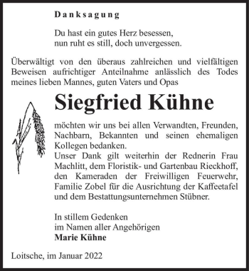 Traueranzeige von Siegfried Kühne  von Magdeburger Volksstimme