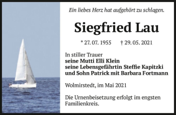 Traueranzeige von Siegfried Lau  von Magdeburger Volksstimme