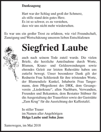 Traueranzeige von Siegfried Laube  von Magdeburger Volksstimme