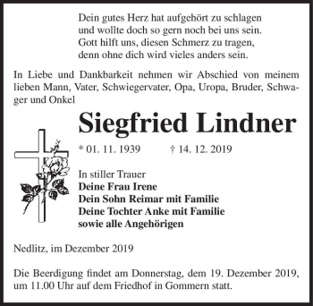 Traueranzeige von Siegfried Lindner  von Magdeburger Volksstimme