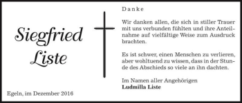 Traueranzeige von Siegfried Liste  von Magdeburger Volksstimme