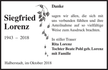 Traueranzeige von Siegfried Lorenz  von Magdeburger Volksstimme