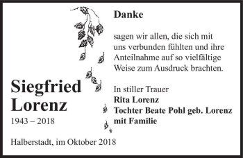 Traueranzeige von Siegfried Lorenz  von Magdeburger Volksstimme