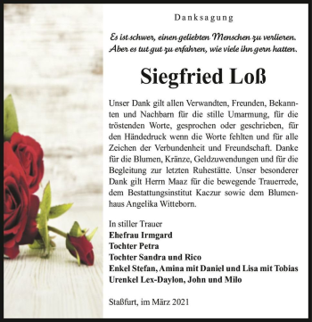 Traueranzeige von Siegfried Loß  von Magdeburger Volksstimme