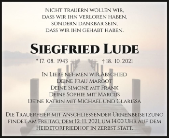 Traueranzeige von Siegfried Lude  von Magdeburger Volksstimme