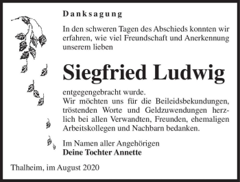 Traueranzeige von Siegfried Ludwig  von Magdeburger Volksstimme