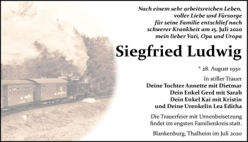 Traueranzeige von Siegfried Ludwig  von Magdeburger Volksstimme