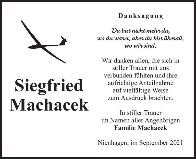  Traueranzeige für Siegfried Machacek  vom 04.09.2021 aus Magdeburger Volksstimme
