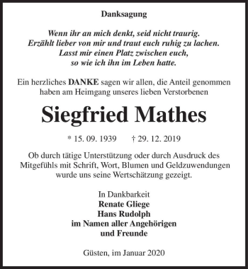 Traueranzeige von Siegfried Mathes  von Magdeburger Volksstimme