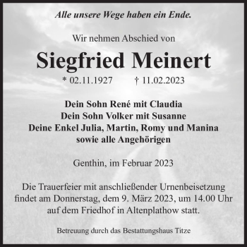 Traueranzeige von Siegfried Meinert  von Magdeburger Volksstimme