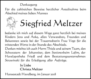 Traueranzeige von Siegfried Meltzer  von Magdeburger Volksstimme