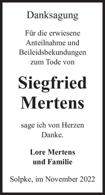 Traueranzeige von Siegfried Mertens  von Magdeburger Volksstimme