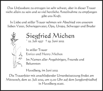Traueranzeige von Siegfried Michen  von Magdeburger Volksstimme