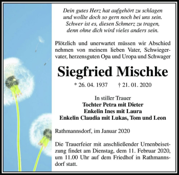 Traueranzeige von Siegfried Mischke  von Magdeburger Volksstimme