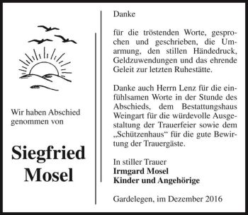 Traueranzeige von Siegfried Mosel  von Magdeburger Volksstimme