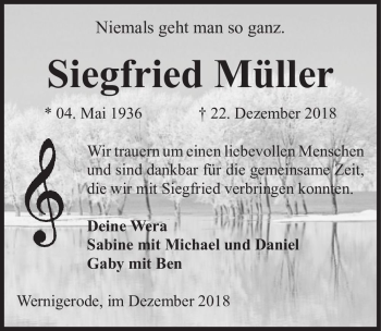Traueranzeige von Siegfried Müller  von Magdeburger Volksstimme